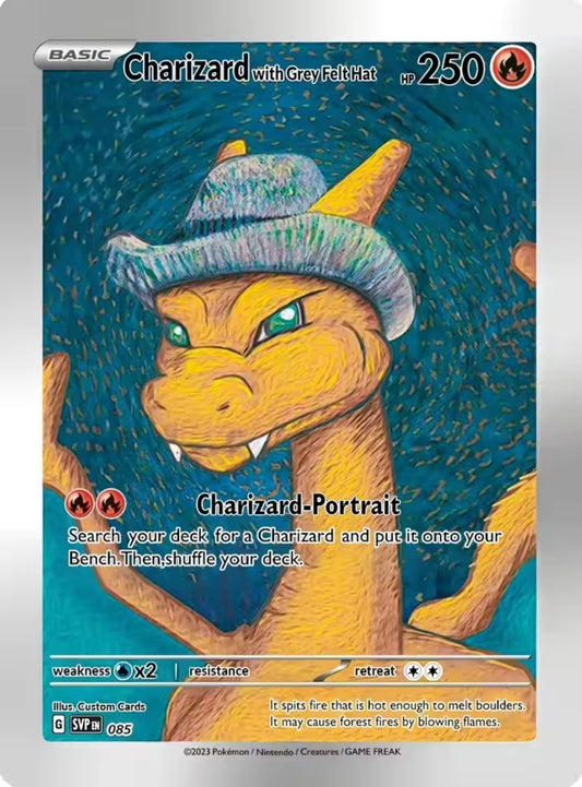 Charizard with Grey Felt Hat Pokemon x Van Gogh Black Star Promo Card Custom Made