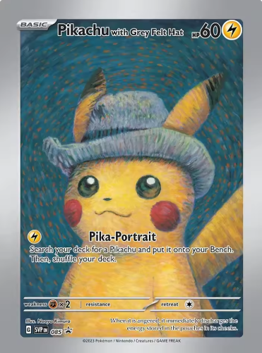 Pikachu with Grey Felt Hat Pokémon x Van Gogh Black Star Promo Card Custom Made