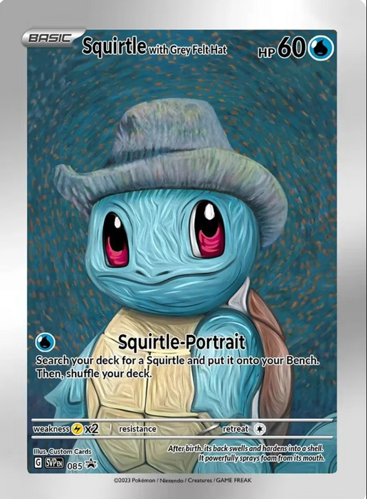 Squirtle with Grey Felt Hat Pokémon x Van Gogh Black Star Promo Card Custom Made